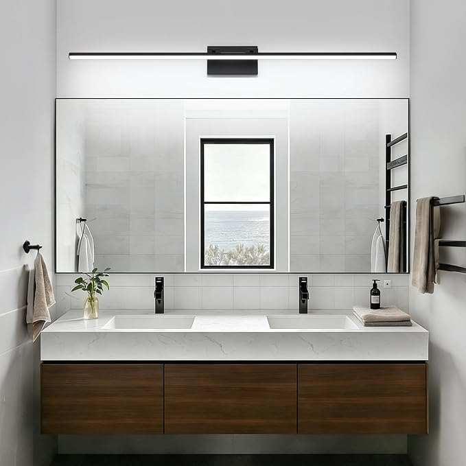 LED Bathroom Vanity Light, Modern Bathroom Light Fixture Over Mirror (Cool White 6000K), Vanity Light Bar with Angle Adjustable, 48 Inch, Black