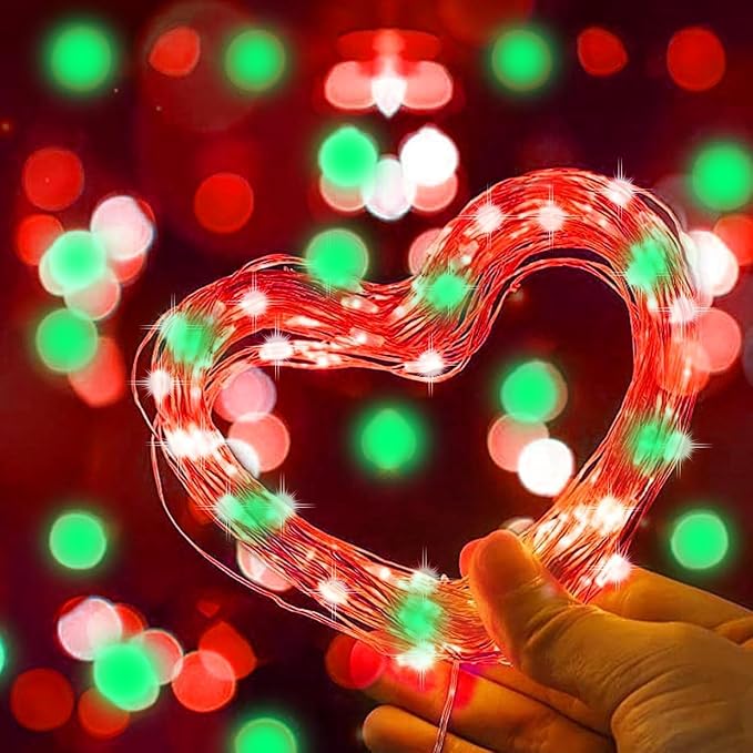 3 Pack Red and Green Fairy Lights Plug in, 33Ft 100 LEDs Waterproof Twinkle Firefly Starry String Lights with Adaptor, for Wedding Christmas Indoor Outdoor Patio Garden Decoration