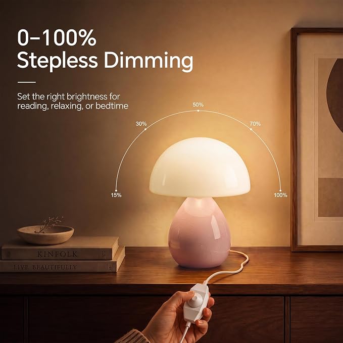 Mushroom Lamp Table Lamp for Bedroom,Ice Crackle Desk Lamp Bedside Small Lamps for Living Room Night Stands,Table Lamps Cute Modern Mid Century Lamps (Pink-Ice Crackle)