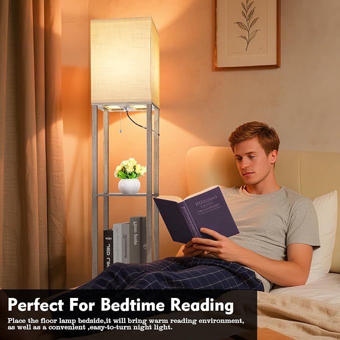 Floor Lamp with Shelves, Shelf Lamp with 3 Color Temperature LED Bulb,Lamps for Living Room, Standing Lamp Modern Tall Standing Light Display Shelf Floor Lamps for Bedroom, Office Home Decor