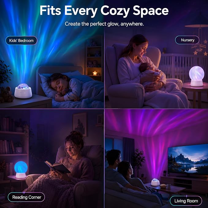 FSSQBFLC Galaxy Light Aurora Projector Night Light LED Star Projector for Bedroom Nebula Lamp, Home Room Decor, Remote Control, Colorful Lighting Effects White