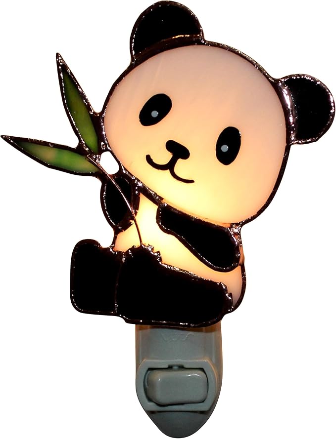 Gift Essentials Panda Plug in Night Light - Stained Glass Nightlight with On/Off Rocker Switch - Includes One 4 Watt Replaceable Incandescent Warm Glow Bulb