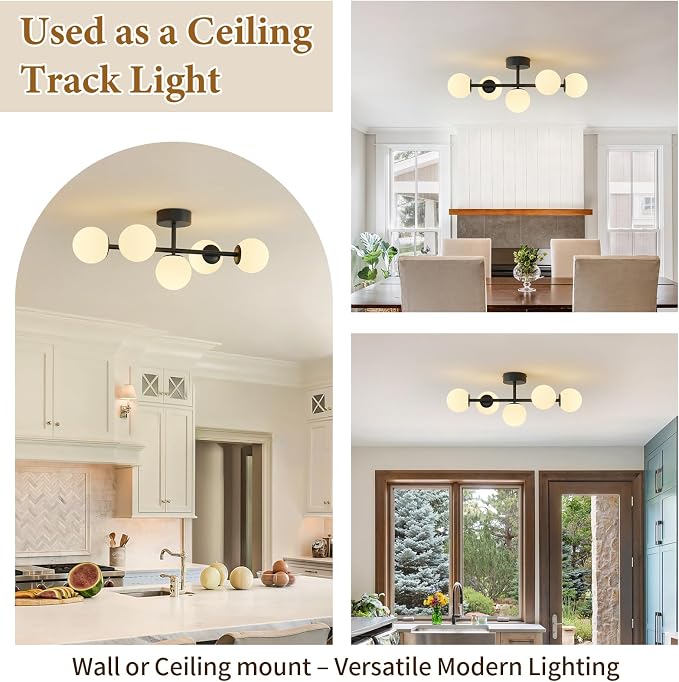 27" Mid Century Modern White Globe Black LED Bathroom Vanity Light | Matte Black Finish, Sleek Mid Century Modern Style, Milk White Glass Globes, Built-In LED Light Source, Unique Ambient Glow