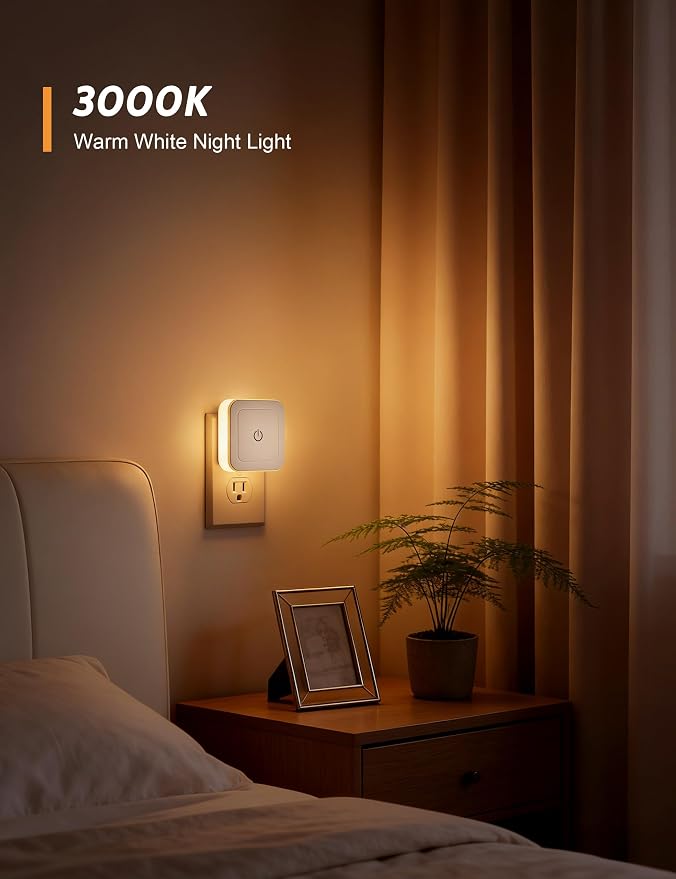Sujeet Night Light, 4 Pack 1-50LM Stepless Dimming LED Night Light with 3CCT (3000K/4500K/6500K), Night Lights Plug into Wall for Adults, Bedroom, Bathroom, Hallway, Kitchen, Kids, No Light Sensor