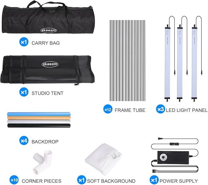 Photo Studio Light Box, 32"x32" Professional Dimmable Shooting Tent Kit with 210 LEDs Lights & 4 Color Backgrounds for Product Photography