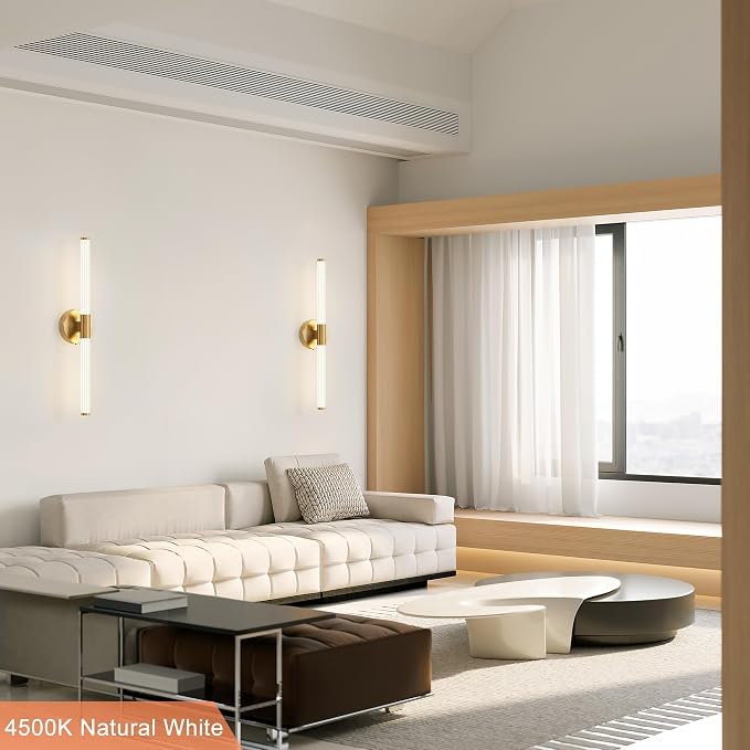 Gold Wall Sconces Set of Two Hardwired LED Vanity Light 23" | Dimmable 5CCT LED Bathroom Light Fixtures, 360° Full Lighting, Modern Vanity Light Bar for Bathroom Mirror