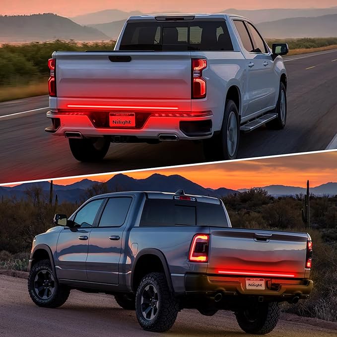 Nilight Truck Tailgate Light Strip 48" Quad Row 528 LED Strip with Red Running Brake Lights White Reverse Lamp Amber Turn Signals Lights