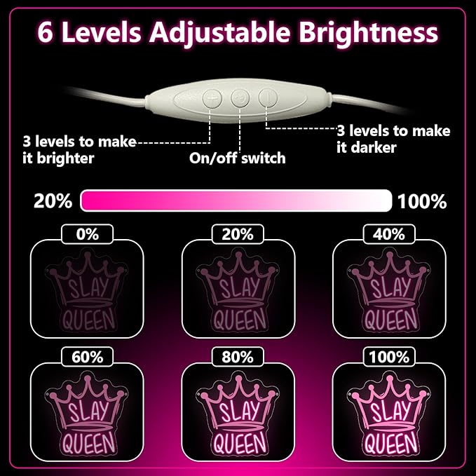 Slay Queen Neon Sign,Pink LED Neon Light Up Signs for Wall Decor,Crown LED Light for Bedroom Preppy Girl Aesthetic Room Dorm Y2k Party Game Room,Gift For Women Girls Teen USB Powered(11.4"*11")