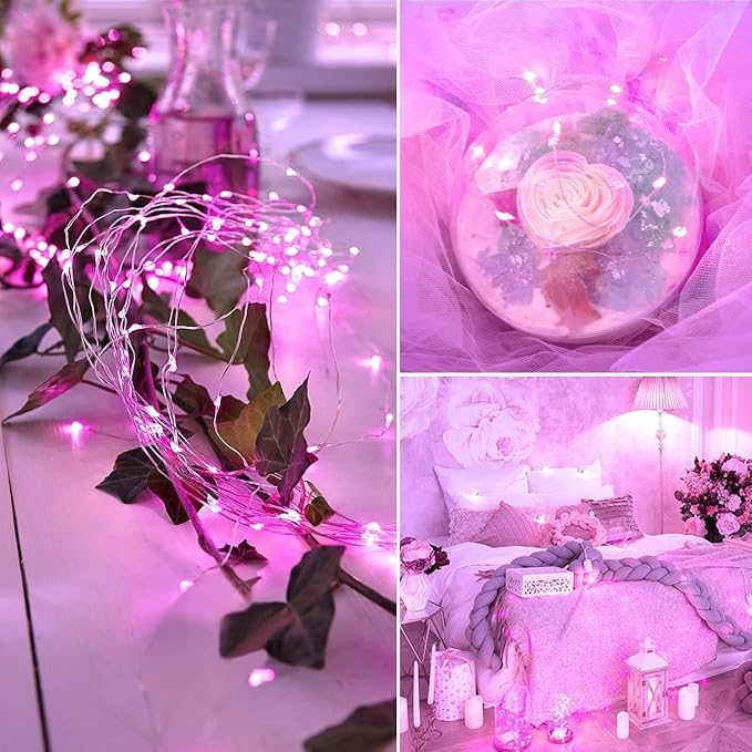 JMEXSUSS 2 Pack Fairy Lights Battery Operated, Pink Lights for Bedroom Dorm | Total 66ft 200 LED, with Remote & Timer, 8 Modes, Twinkle String Lights for Christmas Tree Anniversary Valentine's Day Decor