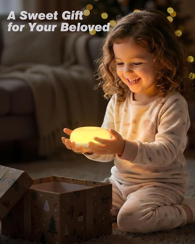 Baby Night Light, 0 Blue-Light Nursery Egg Light for Breastfeeding, Flip Design, Soft BPA Free, 3 Colors & Dimming, Rechargeable Portable Touch Nightlight for Kids Toddler