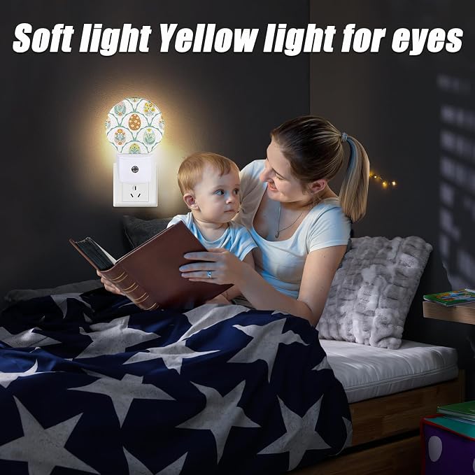 Painted Colorful Eggs Night Light,Happy Easter Nightlight Plug into Wall LED Lamp Auto Sensor Dusk to Dawn for Bedrooms/Kitchens/Toilets/Corridors,Energy-Saving