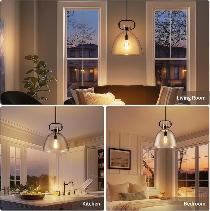 14'' Large Black Pendant Lights Kitchen Island, 1-Light Farmhouses Pendant Lighting Fixture, Adjustable Cord Modern Glass Island Light for Kitchen Bedroom Dining Room, E26