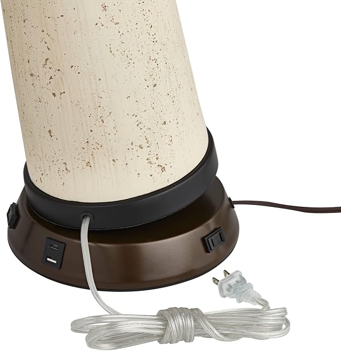 Buckhead 22" High Table Lamp Brown USB Workstation Base Warm Bronze Urn | Geometric Charging Ports and AC Power Outlet Living Room Bedroom Bedside Nightstand House Office Home Tapered Drum Shade