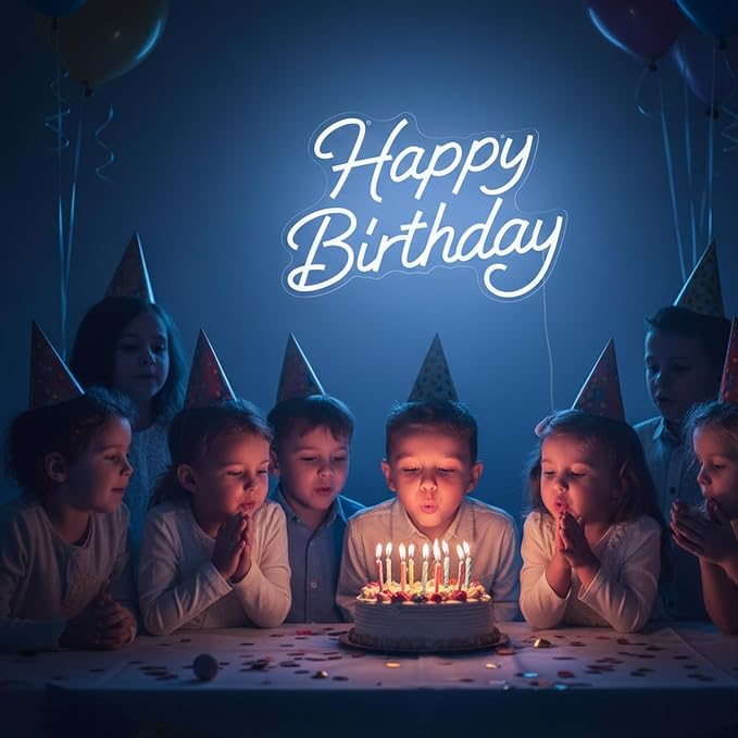 Happy Birthday Neon Sign for Backdrop Dimmable Happy Birthday Light Up Sign | LED Cool White Neon Happy Birthday Sign for Birthday Party Backdrop, Any Ages Bday Party Celebration, USB Powered, Hanging