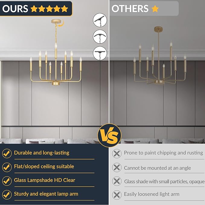 Gold Chandeliers for Dining Room Light Fixture Over Table, Modern Farmhouse Chandeliers for Living Room,9-Lights Industrial Metal Candle Lighting Fixtures for Entryway Kitchen Island Foyer