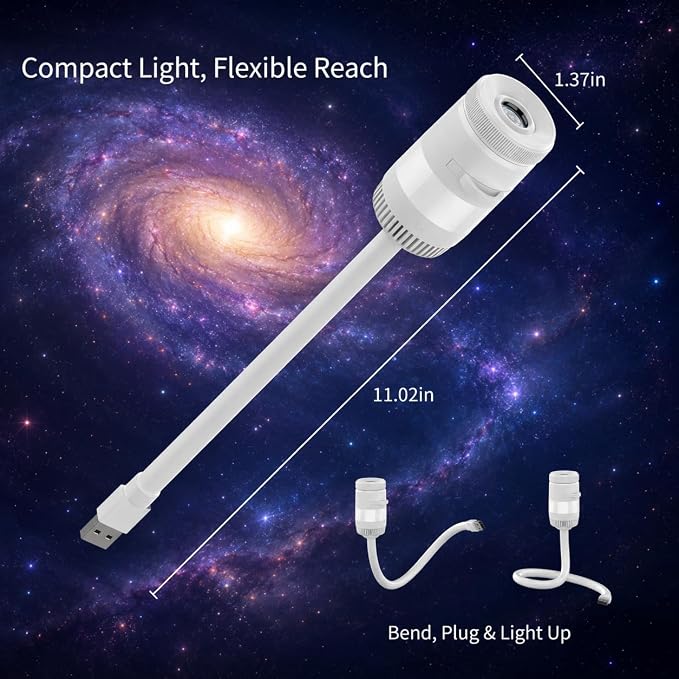 Galaxy Projector Night Light with 13 Films, 5 Colors, 360° Rotation | 2-in-1 galaxy projector with 13 films, 5-color night light, adjustable brightness and 360° rotation for bedrooms.