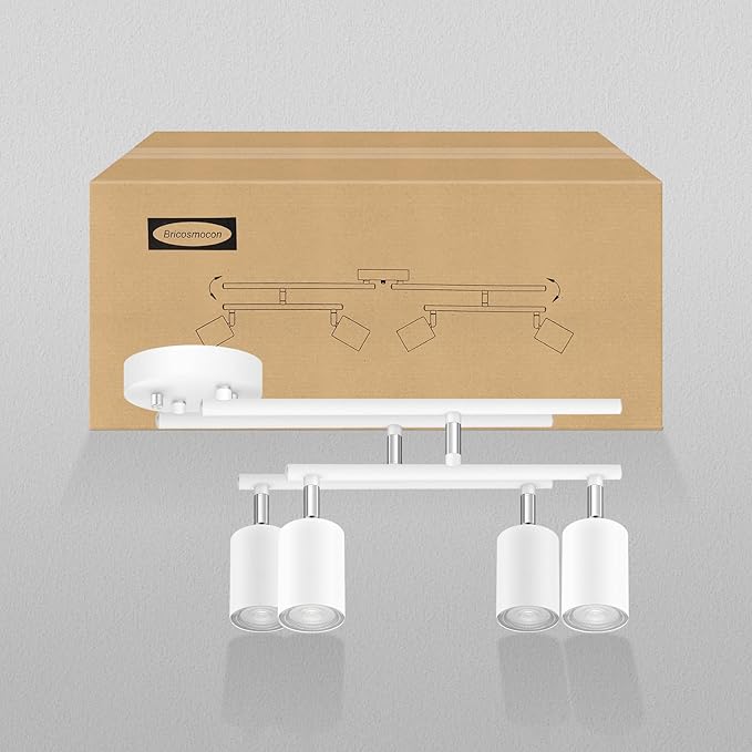 Track Lighting Fixture Ceiling, White Ceiling Light for Kitchen, 30" Modern 4 Light Track Lighting Kit, Wall Light Wireless, Spotlight with Rotatable Heads, LED Track Lights for Bedroom(NO Bulb)