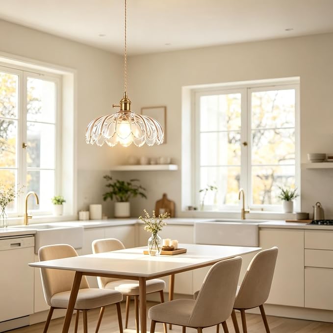 Battery Operated Pendant Light,Transparent Vintage Light Fixtures RGB Rechargeable Light Bulb 2500mAh 9.8in with Remote Control Wireless Adjustable Chandelier for Kitchen Island Hallway 1Light