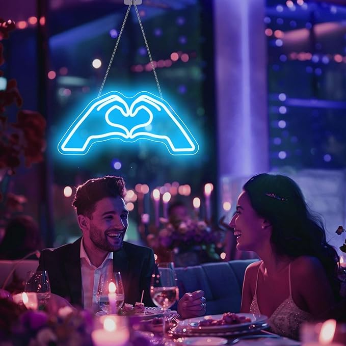 Heart Hands Neon Sign, Blue Room Decor, 15.75 inches Dimmable USB Powered Led Wall Art Decor, Music Merch Gifts for Girls Boys, Fans, Music Lover, Party, Christmas, Birthday(Blue)