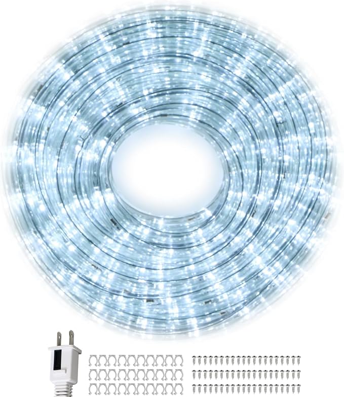 50FT Waterproof LED Rope Lights Outdoor - 450 LED Bright White Connectable, Flexible Tube Lighting for Pool, Patio, Garden, Bedroom & Christmas Party Decor
