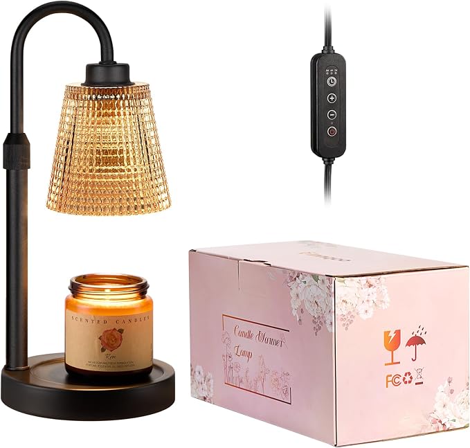 Innqoo Amber Candle Warmer Lamp with Timer, Dimmable Candle Warmer for Jar Candles, Height Adjustable Wax Melts Warmer, Birthday Gifts for Women Mom, House Warming Gifts New Home Decor