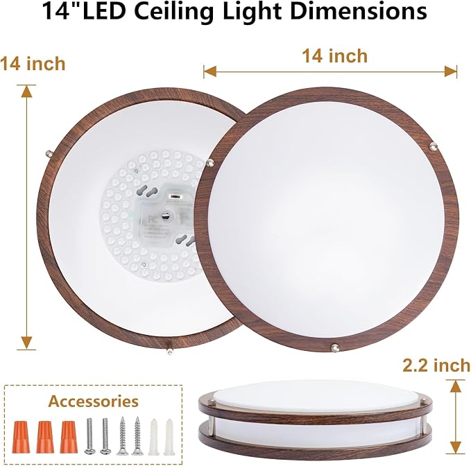 Flush Mount Ceiling Light - 2 Pack 14″ 36W 3000K/3500K/4000K/5000K/6000K Dimmable Led Ceiling Light Fixture for Kitchen Hallway Bedroom Bathroom (2, Nussbaum, 14 Inch)