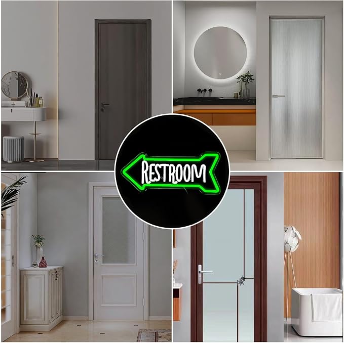 Restroom Neon Sign Toilet Neon Signs for Wall Decor Bathroom Led Light Sign for Home Hotel Business Pub Club Left Arrow Restroom Light Up Sign Decoration