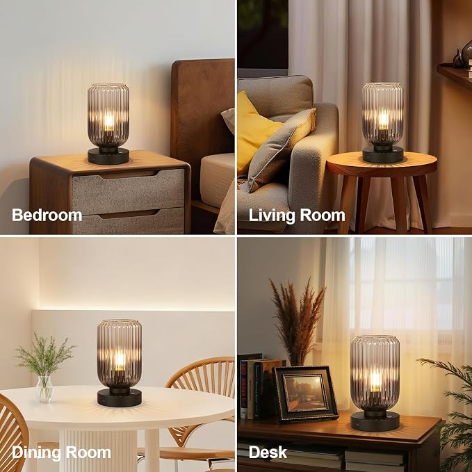 LigthRound Touch Table Lamp for Bedroom, Cordless Bedside Small Table Lamp, Dimmable Rechargeable Battery Operated Lamp for Nightstand, Bedside, Living Room, Desk, LED Bulb Included