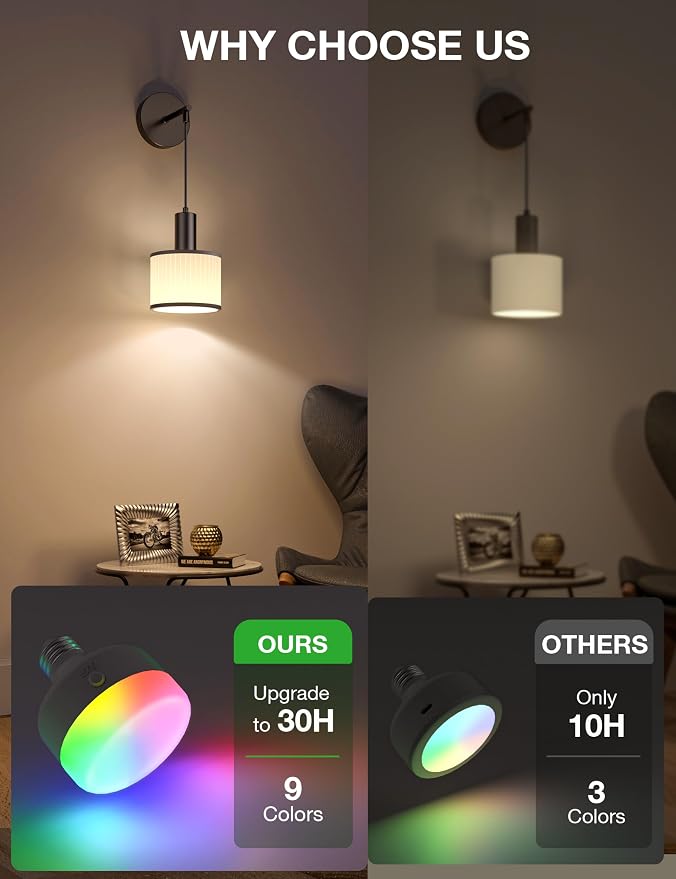 Battery Operated Wall Sconce Set of 2, Black&Off-White Wireless Rechargeable Wall Lights with 5200mAh Dimmable Detachable Bulbs and Remote, 9 Colors Sconces Wall Decor for Bedroom Living Room