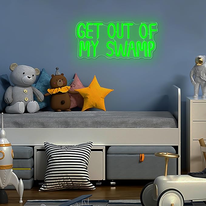 Get Out of My Swamp Neon Sign Green Led Signs for Bedroom Wall USB Funny Neon Lights for Home Theme Party Birthday Kids Room Decor