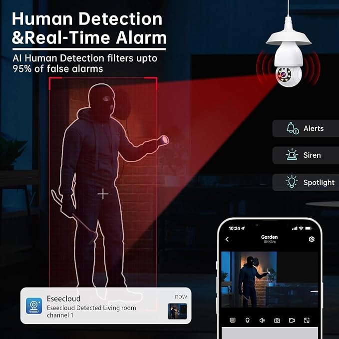 2K Light Bulb Security Camera 5G&2.4G WiFi Security Cameras Wireless Outdoor Indoor,360°Bulb Cameras for Home Security Outside Indoor,Motion Detection and Alarm,Two-Way Talk,Color Night Vision 4 Packs