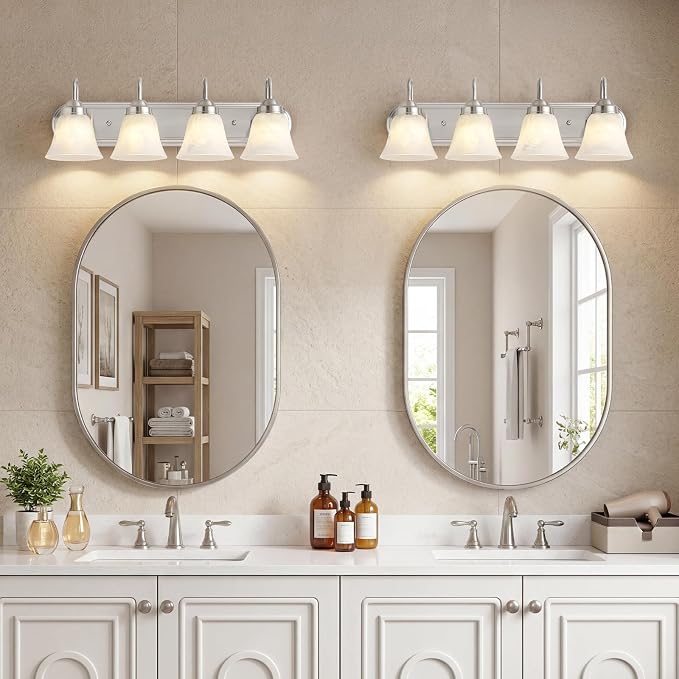 EJIAXIN 4-Light Brushed Nickel Vanity Light for Bathroom, Modern Bathroom Lighting Fixtures Over Mirror with Clear Glass Shade,Bathroom Vanity Light for Mirror Living Room Cabinet
