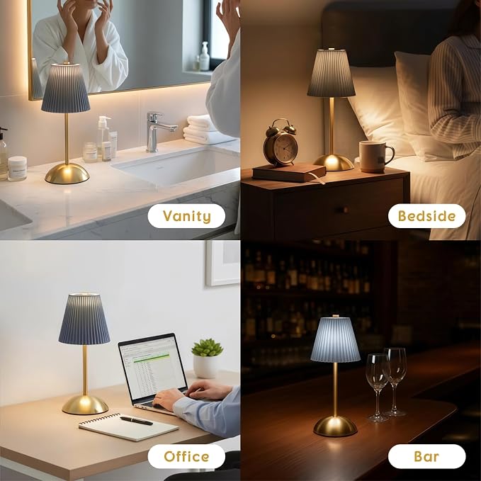 Set of 2 Small Rechargeable Lamp Cordless, LED Battery Table Lamp | Mini Wireless Desk Lamps, Bed Side Table Lamps Stepless Dimming, Tabletop Touch Lamps for Dorm, Restaurant, Bar (Gray-Blue)