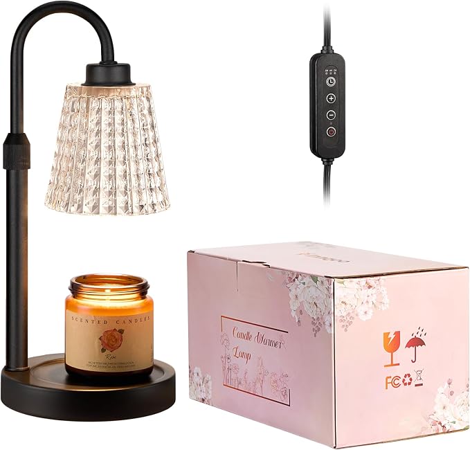 Innqoo Black Crystal Candle Warmer Lamp with Timer, Dimmable Candle Warmer for Jar Candles, Height Adjustable Wax Melts Warmer, Birthday Gifts for Women Mom, House Warming Gifts New Home Decor