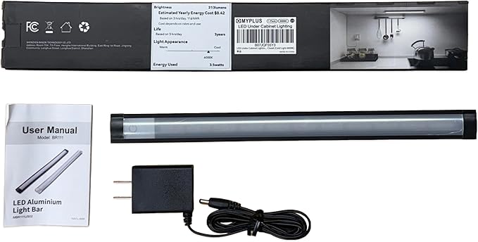 MYPLUS Under Cabinet Lights, 12" Touch Activated and Dimmable Aluminum LED Bar for Kitchen, Workbench and Desk, Warm White 3000K, Plug-in, Sliver