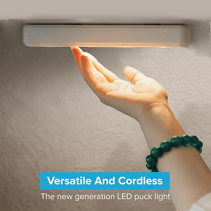 Brilliant Evolution Wireless LED Under Counter Lights with 2 Remote Controls - 6-Pack Battery Operated Under Cabinet Lighting Fixtures - Stick On Push Lights with Timer - Warm White, 8.5" x 2" x 0.6"