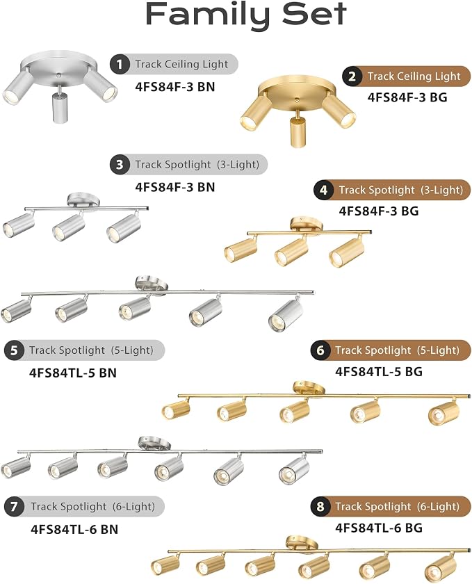 FEMILA Kitchen Track Lighting Fixtures Ceiling with GU10 Bulbs | Brushed gold track lights for kitchen islands, dining tables, and display walls