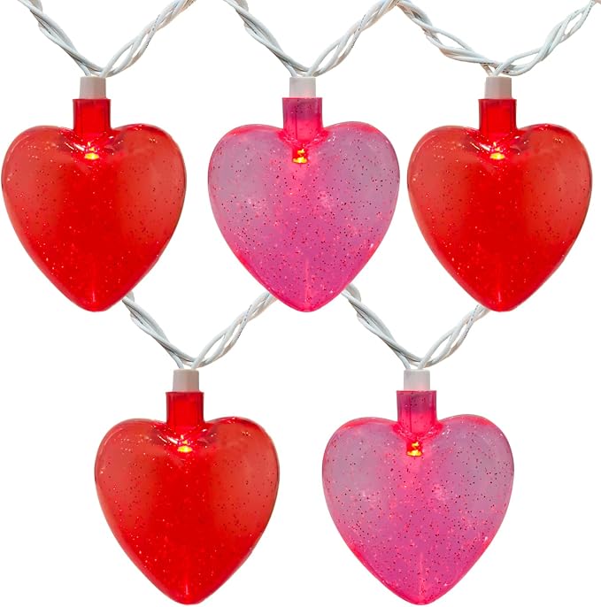 8.5 Ft Heart String Lights, Valentines Day Decorations Lights with 10 LED Glitter Red Pink Heart Lights, Plug in Fairy String Lights for Wedding Anniversary Party Valentine's Day