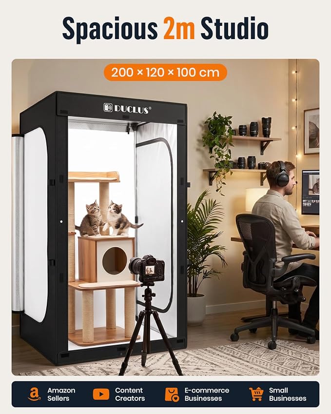 Photo Light Box 47×39×79 Inch for Clothing Photography, 400 LED Studio Shooting Tent with 8 Light Panels, CRI 96+, 12000lm Daylight, 3 Matte PP Backdrops for Bags, Models & Large Products