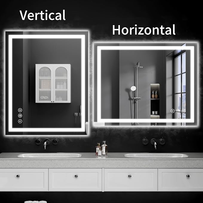 40"x32" LED Bathroom Mirror with Lights, Dimmable, Anti-Fog, Lighted Bathroom Vanity Mirror for Wall, Backlit + Front Lit, Memory Function, Shatter-Proof, Tempered Glass