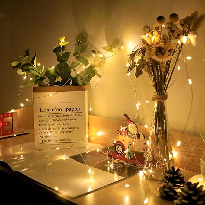 6 Pack Fairy Lights Battery Operated with Remote Timer 8 Lighting Modes,7ft 20 LED Waterproof Mini String Lights for Halloween Christmas Table Centerpieces Bedroom Decorations,Warm White