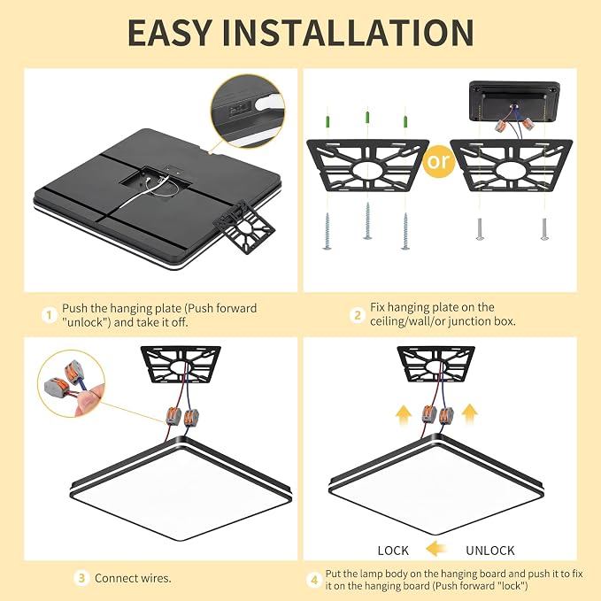 18 Inch LED Flush Mount Ceiling Light, White Ceiling Light Fixture with Side Light, 50W,4500LM, 2700K/4000K/6000K CCT Selectable, Square Lamp for Bathroom, Closet, Kitchen, Hallway, Bathroom