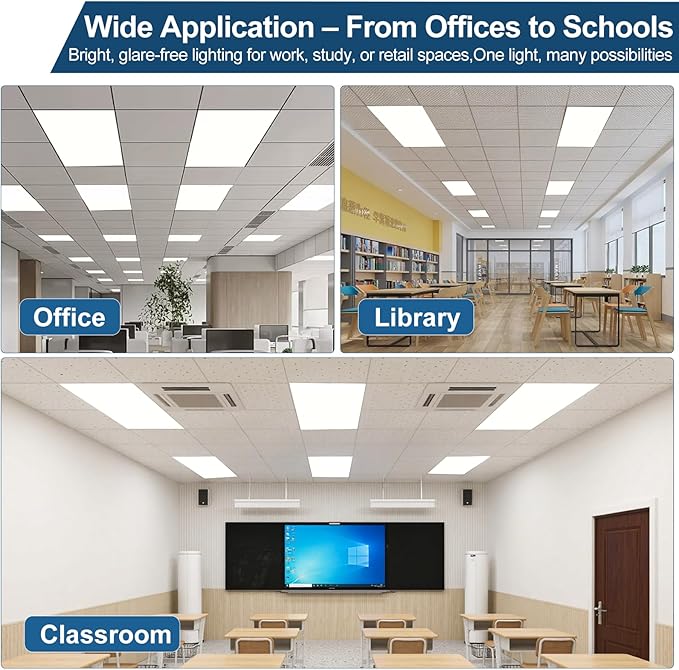 2x4 LED Flat Panel Light, Drop Ceiling Office Fixture, 4-Pack, Selectable Features (30W–72W, 3500K–6500K), 0-10V Dimmable, Back-Lit, DLC & ETL Listed