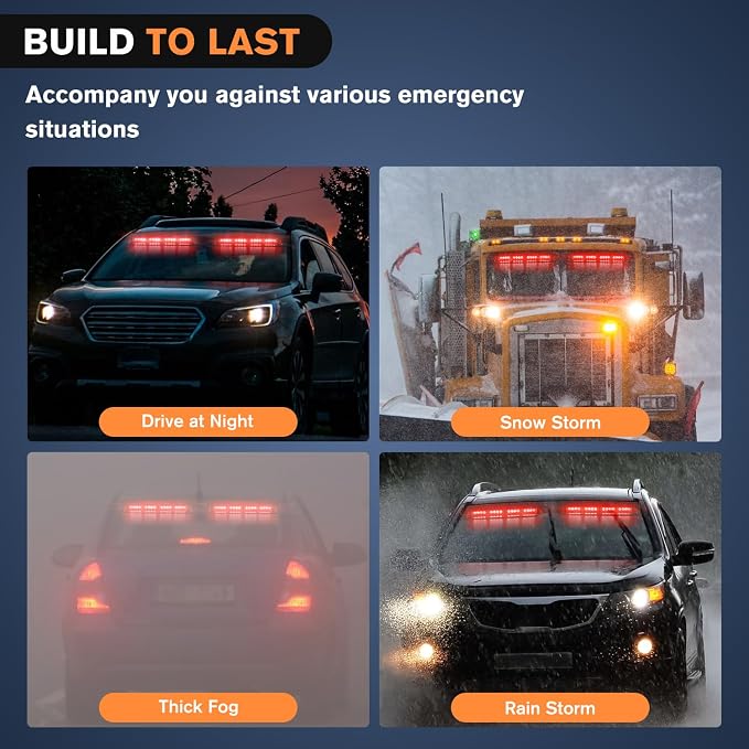 Nilight 32LED Red Emergency Dash Strobe Lights w/Controller Suction Cups | Warning Hazard Interior Front/Rear Windshield Deck Split Light Bar for Trucks Construction Vehicles