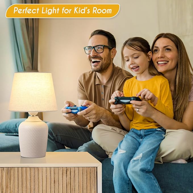 Sucolite Small 11.8'' Table Lamps Set of 2, Bedside Nightstand Lamps for Bedroom Kid’s Room, Cute Desk Lamps with Studded Texture Base for Reading Nursery Living Room Office, Cream