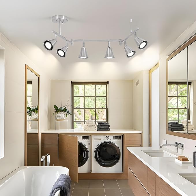 SEEBLEN 6-Light Modern Track Lighting Fixtures Ceiling, Flexible Foldable Arm and Rotatable Light Head,Nickel Kitchen Track Lighting for Kitchen Islands, Dining Rooms, Bars, Closets, Workbenches.