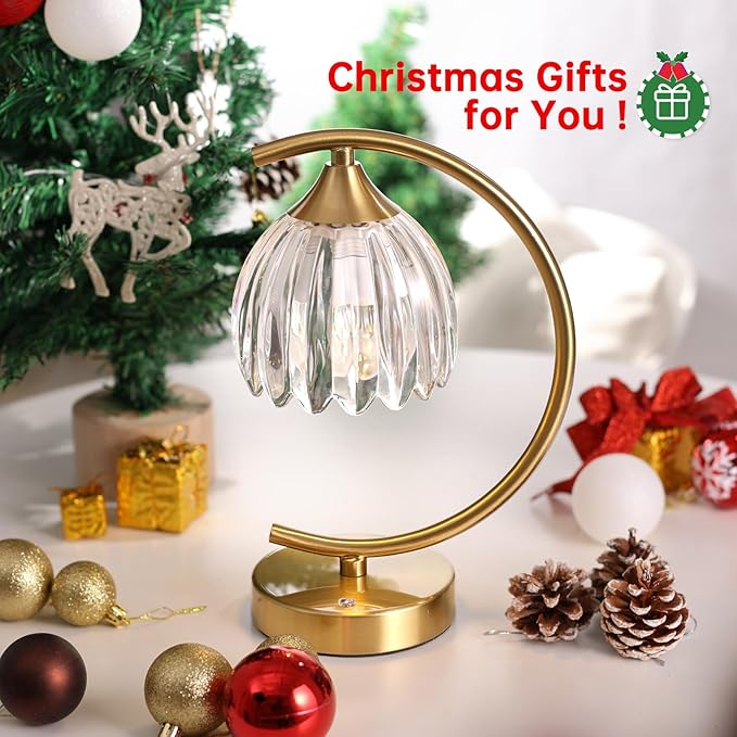 Tulip Table Lamp, 5200mAh Cordless Touch Control Table Lamp with 3 Color Temps & Stepless Dimming, Rechargeable Battery Table Lamp for Living Room, Bedroom, Office, Shelf (Transparent Tulip)
