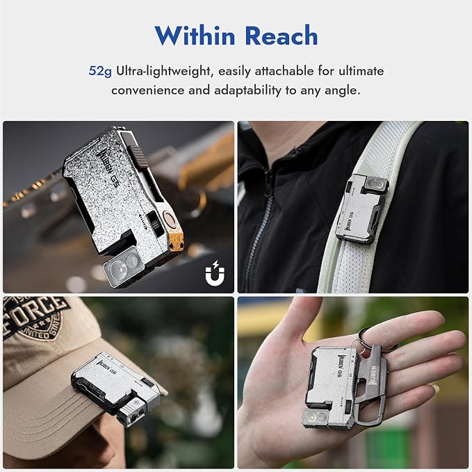 WUBEN G5 EDC Flashlight Magnetic Keychain Rechargeable Mini Pocket Flashlight 400LM Dual Light Sources RGB Light Portable Flat Flashlight for Outdoor Home Emergency (Ice Crack) | 400 Lumens Dual Light Source LED Flashlight with RGB, Portable Magnetic K...