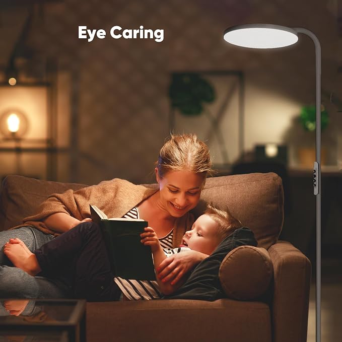 36W LED Floor Lamp, Super Bright Standing Lamp, Modern Stepless Dimmable Torchiere Tall Lamp with Remote Control, 350°Rotating Head Reading Floor Lamp for Living Room, Bedroom, Office