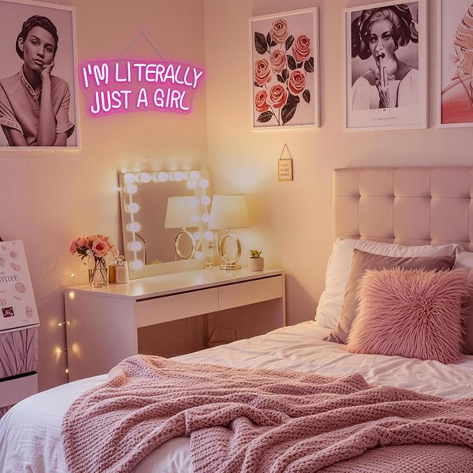 Lucunstar I'M Literally Just A Girl Neon Sign Pink Led Sign Led Neon Light for Wall Decor Light Up Sign for Bedroom Dimmable Switch USB Connectivity Neon Signs for Girlsroom Decor Party Light